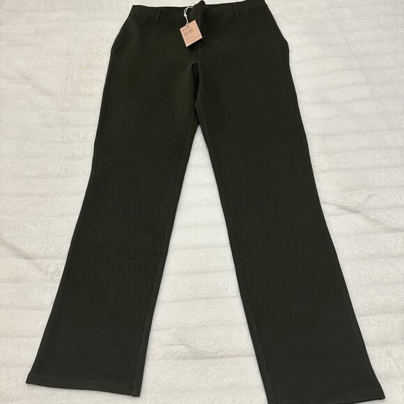 Quince Pants Women (L) Olive Ultrastretch Ponte Pull On Straight Leg Casual NWT - Picture 1 of 6